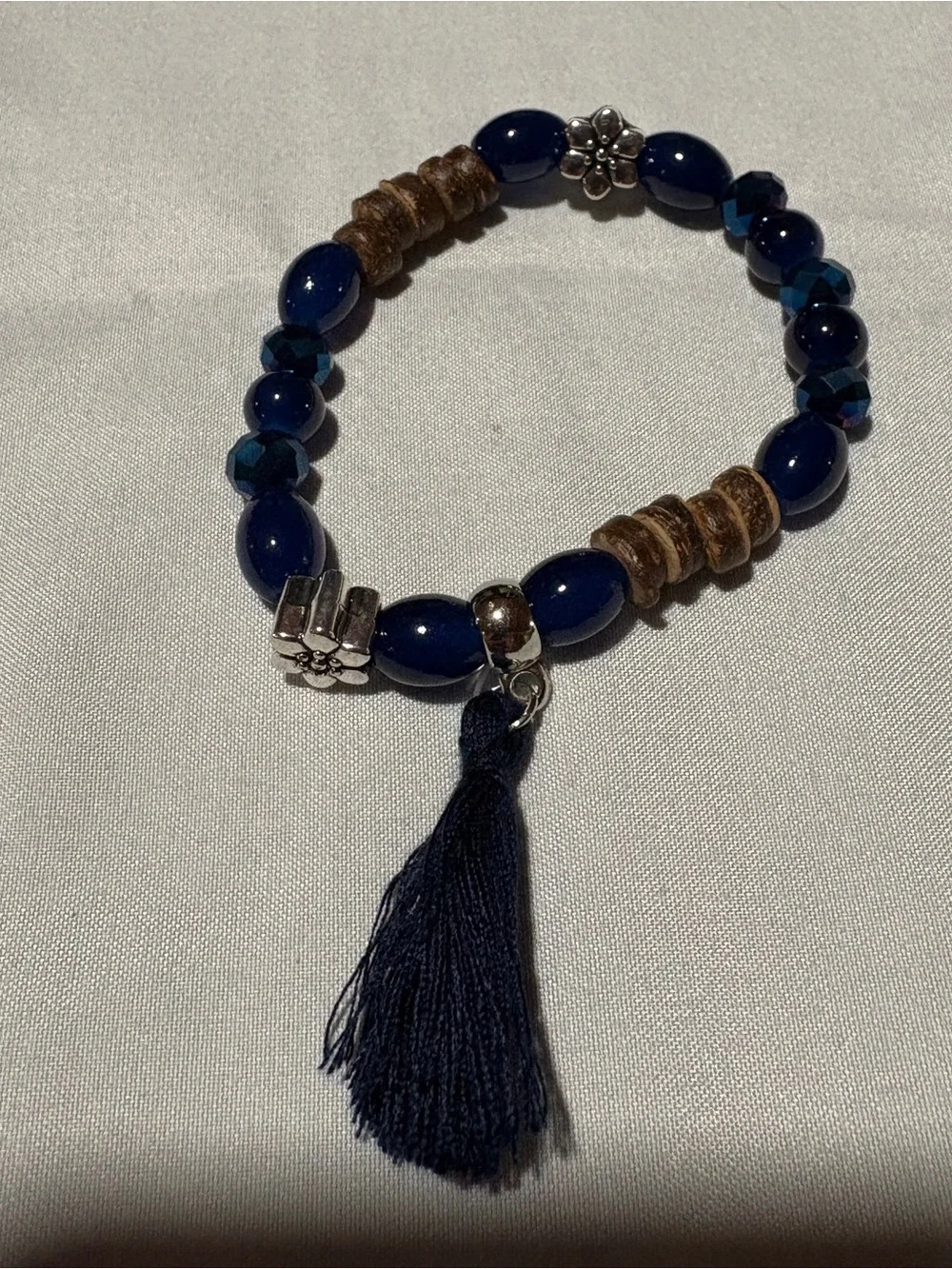 Blue & White Boho Bracelet Stack Set | Silver Angel Wing & Love You Charm | Laye